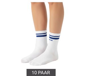 Lot de 10 paires de chaussettes de tennis confortables ZWILLINGSHERZ pour femme, brodées MOIN, en coton, référence 4603S K248142, blanc/bleu