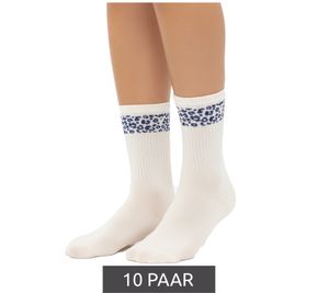 Lot de 10 paires de chaussettes de tennis confortables ZWILLINGSHERZ pour femme, imprimé léopard - Chaussettes du quotidien, en coton 4603S K248144 Blanc/Bleu