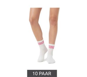 Lot de 10 paires de chaussettes de tennis confortables ZWILLINGSHERZ pour femme, imprimé léopard - Chaussettes du quotidien - Coton 4603S K248144 Blanc/Rose