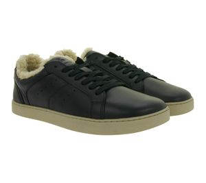 weiche GROUNDIES Barfußschuhe Universe Teddy Damen Low-Top Echtleder Sneaker mit TrueSense Sohle GND-110296-01 Schwarz