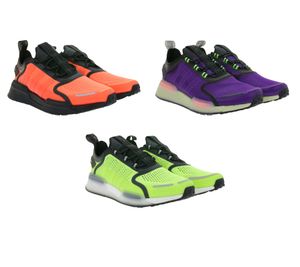 Zapatillas deportivas adidas NMD_V3: calzado sostenible para correr, tanto para hombre como para mujer, con amortiguación BOOST en naranja/negro, morado/negro/verde o amarillo/negro.