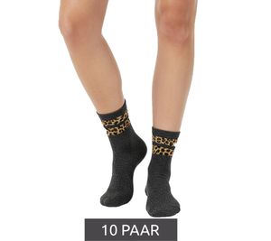 Lot de 10 paires de chaussettes de tennis confortables ZWILLINGSHERZ pour femme, motif léopard, chaussettes de tous les jours en coton, référence 4603S K258183, gris/marron