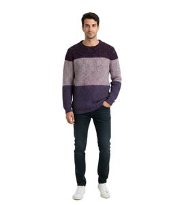 Fashionable Men's Knit Sweater in Color Block Design - Comfortable Chunky Knit with Crew Neck - 6205 Red/White
