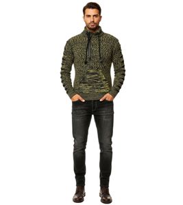 Pull élégant pour homme en maille jaune avec fentes tricotées aux manches, référence 13328