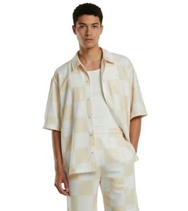 Prohibited Checke Herren Kurzarm-Hemd im Karomuster Business-Shirt PC005010 Beige/Weiß