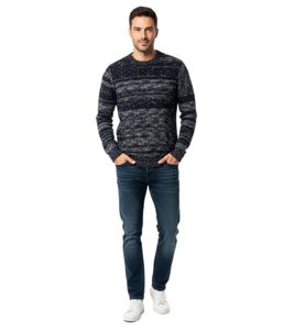 Stylish and high-quality melange knit sweater for a modern and versatile everyday look 6245 Navy