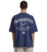 Camiseta Prohibited Savile Row Team para hombre, de algodón con llamativo estampado en la espalda, manga corta, corte holgado, PC-006-042, azul marino