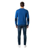 Elegante e trendy maglione in maglia con un moderno motivo geometrico. Maglione a maglia fine 3178 Blu