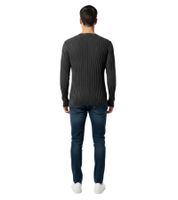 Pull homme noir à col V en maille fine, coupe slim moderne, réf. 3174