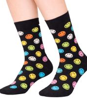 Confezione regalo da 3 paia di calzini unisex in cotone Happy Socks con stampa smiley, perfetti per tutti i giorni, in scatola regalo XSMY08-6700 Giallo/Nero/Blu