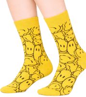 Confezione regalo da 3 paia di calzini unisex in cotone Happy Socks con stampa smiley, perfetti per tutti i giorni, in scatola regalo XSMY08-6700 Giallo/Nero/Blu