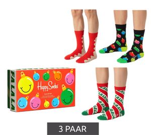 3 paia di calzini da uomo Happy Socks "Time for Holiday" in cotone con stampa natalizia - Confezione regalo - Calzini per tutti i giorni in scatola regalo XTFH08-4300 Rosso/Nero