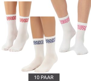 Lot de 10 paires de chaussettes de tennis confortables ZWILLINGSHERZ pour femme, imprimé léopard - Chaussettes de tous les jours, en coton 4603S K248144 Blanc/Rose, Blanc/Rouge ou Blanc/Bleu
