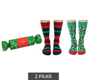 Lot de 2 paires de chaussettes Happy Socks pour femme, motif canne à sucre, en coton, avec imprimé de Noël, présentées dans une boîte cadeau (SXPOL02-7300, vert/multicolore)