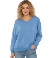 Comfortable ZWILLINGSHERZ Women's Sweatshirt "GOOD VIBES HAPPINESS" with V-Neck 46080 Beige or Blue