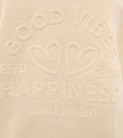 Comfortable ZWILLINGSHERZ Women's Sweatshirt "GOOD VIBES HAPPINESS" with V-Neck 46080 Beige or Blue