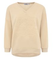 Comfortable ZWILLINGSHERZ Women's Sweatshirt "GOOD VIBES HAPPINESS" with V-Neck 46080 Beige or Blue