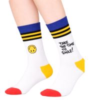 3 Paar Happy Socks Unisex Baumwoll-Socken Sparpack mit Smiley-Print Alltags-Strümpfe in Geschenk-Box Gelb/Schwarz/Blau oder Schwarz/Pink/Weiß