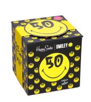 3 Paar Happy Socks Unisex Baumwoll-Socken Sparpack mit Smiley-Print Alltags-Strümpfe in Geschenk-Box Gelb/Schwarz/Blau oder Schwarz/Pink/Weiß