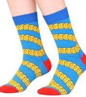 3 Paar Happy Socks Unisex Baumwoll-Socken Sparpack mit Smiley-Print Alltags-Strümpfe in Geschenk-Box Gelb/Schwarz/Blau oder Schwarz/Pink/Weiß