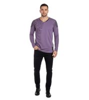 Camicia da uomo a maniche lunghe con scollo a V, stampa effetto slavato e vestibilità slim, modello 10117, colore viola