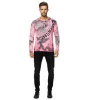 Chemise homme à manches longues, col V, imprimé délavé, coupe ajustée, coloris corail 10135.