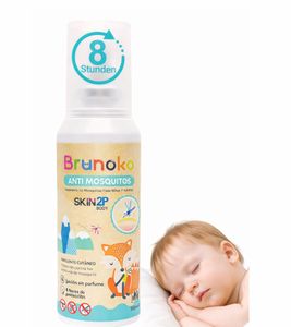 Lo spray antizanzare Brunoko per neonati protegge da zanzare e cimici dei letti, adatto per corpo e viso dei bambini, 8 ore di protezione contro le zanzare tigre, 100 ml, Bianco/Verde