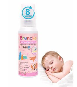 Spray antizanzare Brunoko per neonati: protegge da zanzare e cimici dei letti. Adatto per corpo e viso dei neonati. Lozione per neonati: protezione 8 ore contro le zanzare tigre. 100 ml, bianco/rosa.