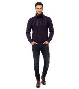 Pull en maille moderne pour homme, col roulé et maille texturée contrastante 13366 Marine