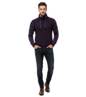 Moderner Herren Strick-Pullover mit Rollkragen und Kontraststrick Struktur-Sweater 13366 Marine 