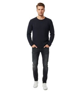 Pull homme moderne en maille texturée, coupe ajustée, effet usé, référence 13249 Marine
