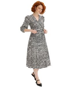 Vestido cruzado para mujer con estampado de cebra, manga larga, estilo casual 931281 Negro/Blanco
