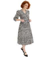 Vestido cruzado para mujer con estampado de cebra, manga larga, estilo casual 931281 Negro/Blanco