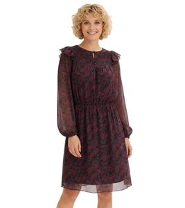 Vestido de punto para mujer con delicados volantes, manga larga, estilo casual, 954404, rojo/verde/negro