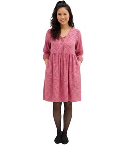 Vestido túnica de mujer en viscosa fluida, estilo casual, manga tres cuartos, rosa, 905511