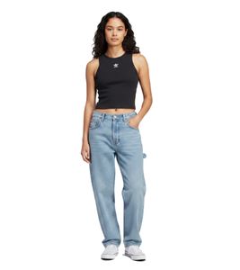 Camiseta de entrenamiento corta de algodón acanalada para mujer adidas IJ8251 Negra