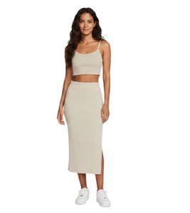 NIKE Women's Midi Skirt, Ribbed with Embroidered Swoosh Logo, Cotton Skirt FQ1636-104 Beige