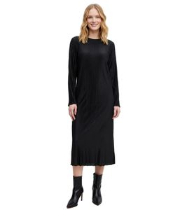 zeitloses Damen Midi-Kleid langärmliges Kleid mit Crinkle-Effekt Etui Kleid Business-Kleid 932812 Schwarz