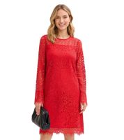 Robe courte élégante en dentelle pour femme, manches longues bouffantes, robe de soirée rouge 912856
