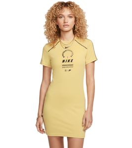 Vestido deportivo de manga corta para mujer NIKE con estampado de logo, de algodón HF5955-700, amarillo