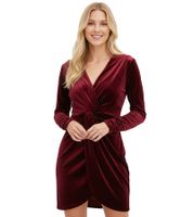 Vestido de fiesta corto de terciopelo para mujer, estilo atemporal, con mangas largas, 923699, color rojo burdeos