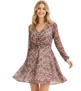 Minivestido de verano para mujer con estampado de cachemira, de gasa (928788), color beige/morado/gris