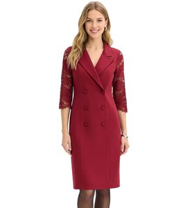 Vestido mini clásico de negocios para mujer con encaje y doble botonadura 921519 color burdeos