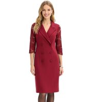 Vestido mini clásico de negocios para mujer con encaje y doble botonadura 921519 color burdeos