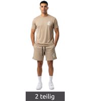 2-Piece ON THAT ASS Reno Men's Sports Set Performance Set Gym Outfit with T-Shirt & Shorts Beige
