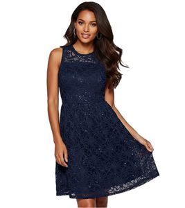 Vestido de noche femenino con precioso encaje y lentejuelas (minivestido 925997, azul)