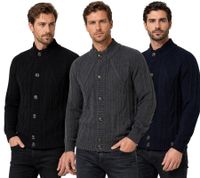 Cardigan classico da uomo in maglia grossa con collo alto e abbottonatura frontale - Cardigan testurizzato 13401 - Nero, Blu navy o Grigio