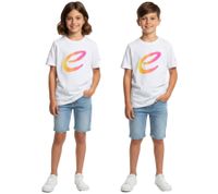 farbenfrohes Formula E Kinder T-Shirt Kurzarm-Shirt nachhaltiges Baumwoll-Shirt mit Formula E Logo 701223593 Weiß/Blau oder Weiß/Pink/Gelb
