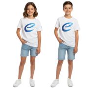 farbenfrohes Formula E Kinder T-Shirt Kurzarm-Shirt nachhaltiges Baumwoll-Shirt mit Formula E Logo 701223593 Weiß/Blau oder Weiß/Pink/Gelb