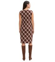 Robe chic à carreaux pour femme, robe de soirée, mini-robe, sans manches, 938009 Marron/Blanc